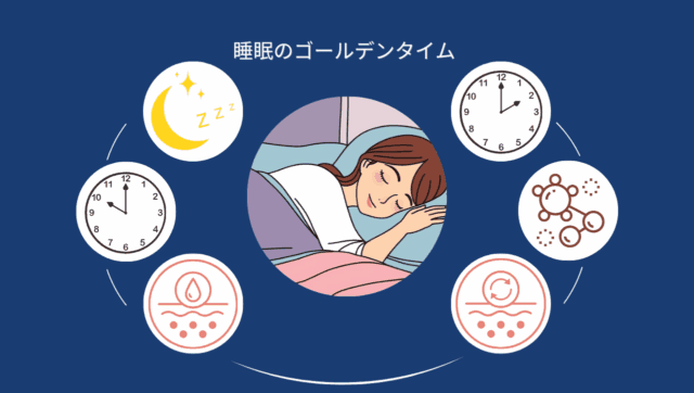 睡眠のゴールデンタイムである22時～2時の間に成長ホルモンが分泌され、肌の修復が行われる仕組み