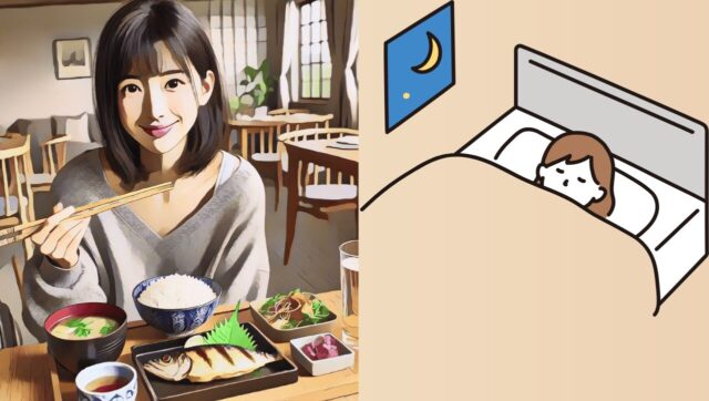 健康的な食事や睡眠を意識する女性。まつ毛には、生活習慣が関係している。
