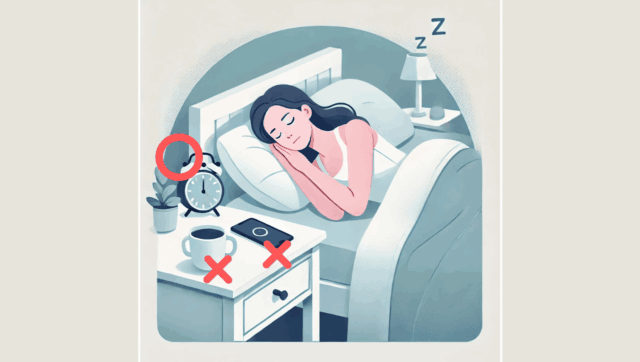質の良い睡眠のためにスマホとカフェインを控えベッドの中で睡眠中の女性